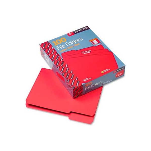Smead Smead File Folders, 1/3 Cut Top Tab, Letter, Red, 100/Box 12743 - main